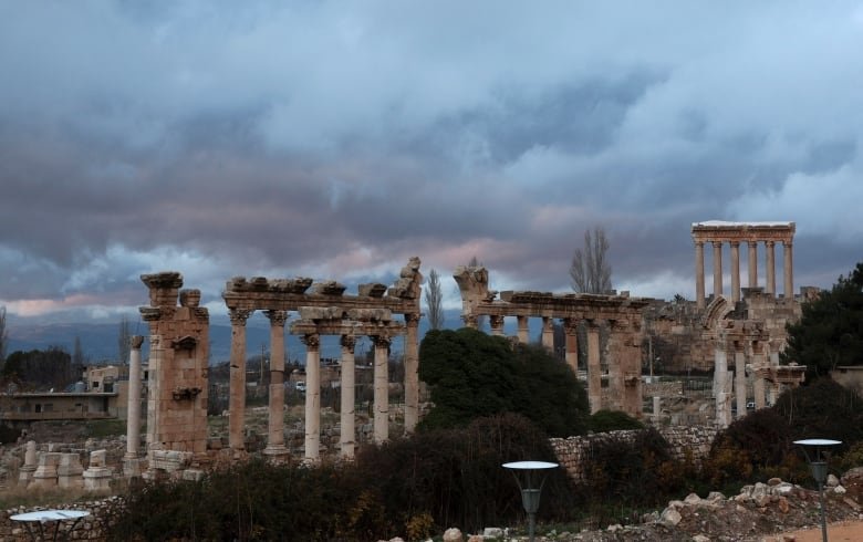 A view shows part of the Roman ruins of Baalbek.