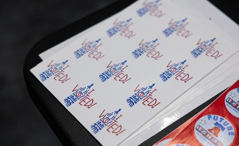 "I voted!" stickers are seen at the ballot counting center in Philadelphia, Pennsylvania, U.S., October 25, 2024.