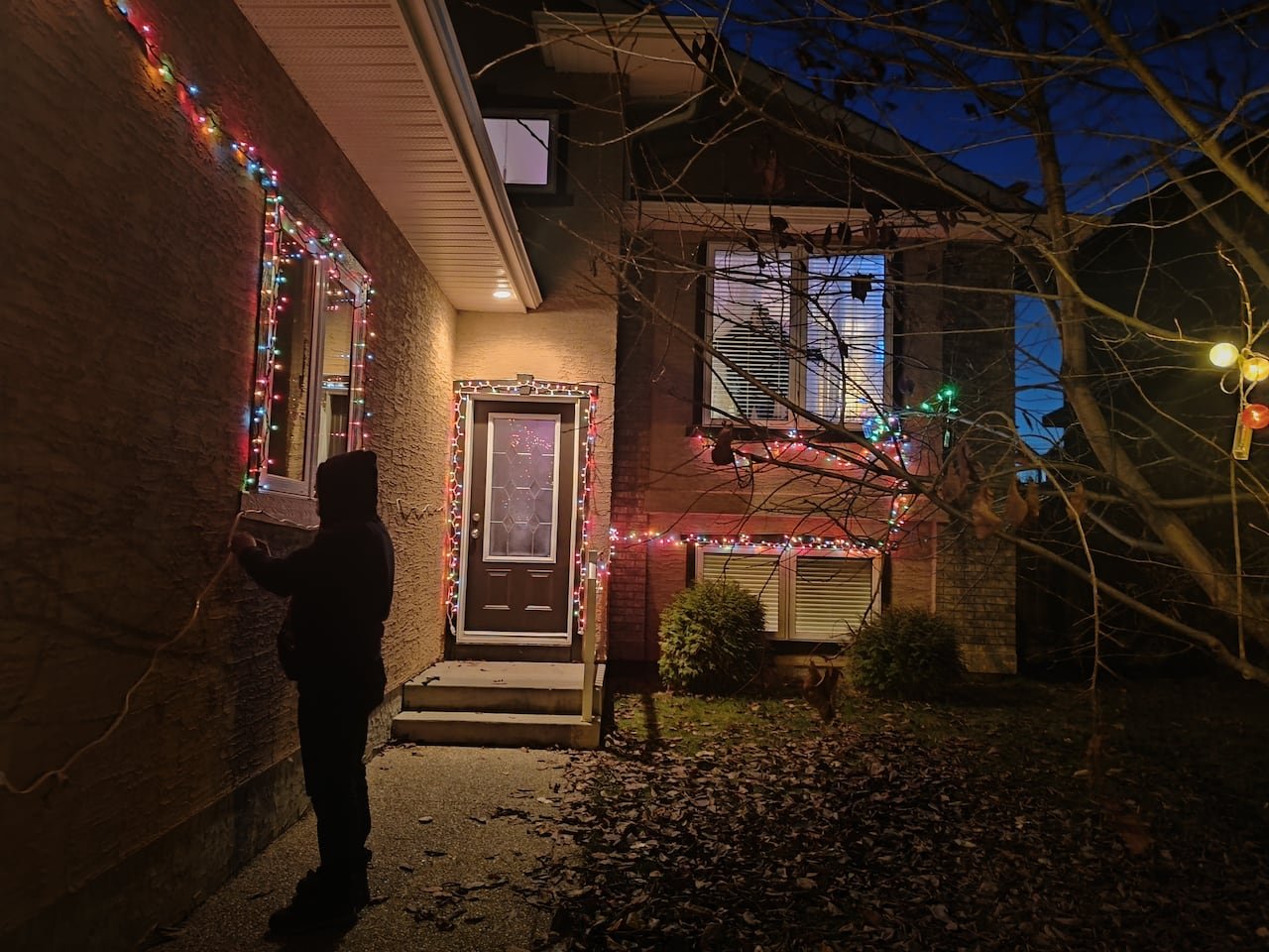 default-422 Illuminated Christmas lights adorn Datta's new residence in Saskatoon.
